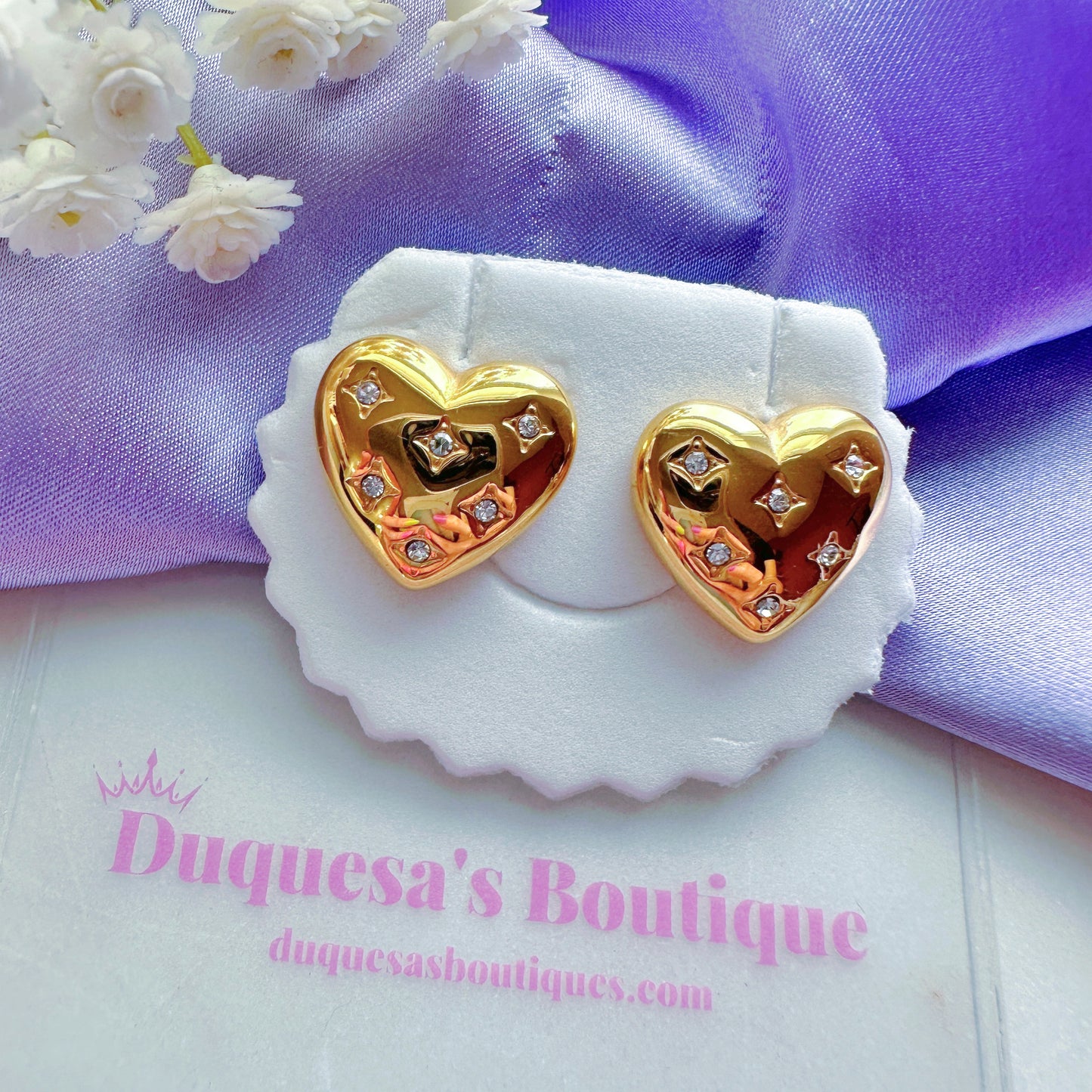 Bulky Sparkly Heart Studs