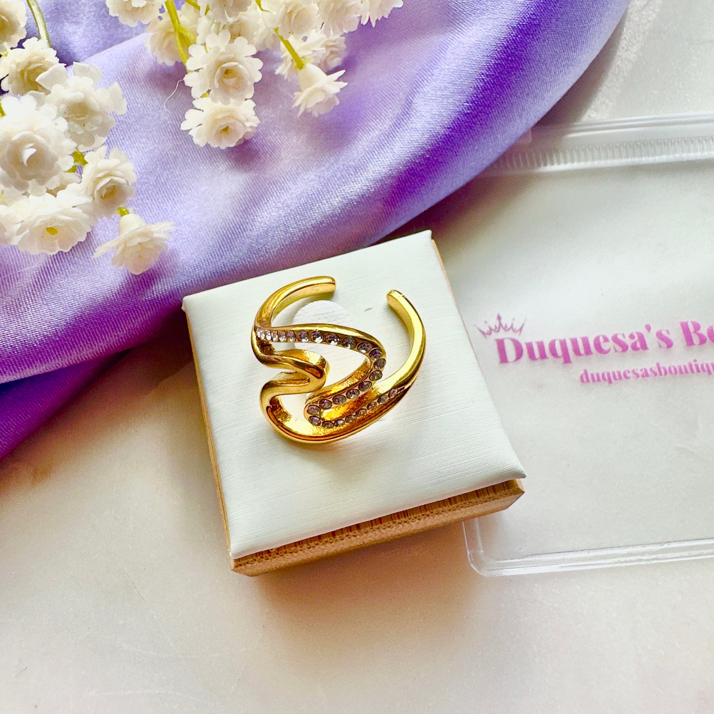 Shimmering Waves Statement Adjustable Ring
