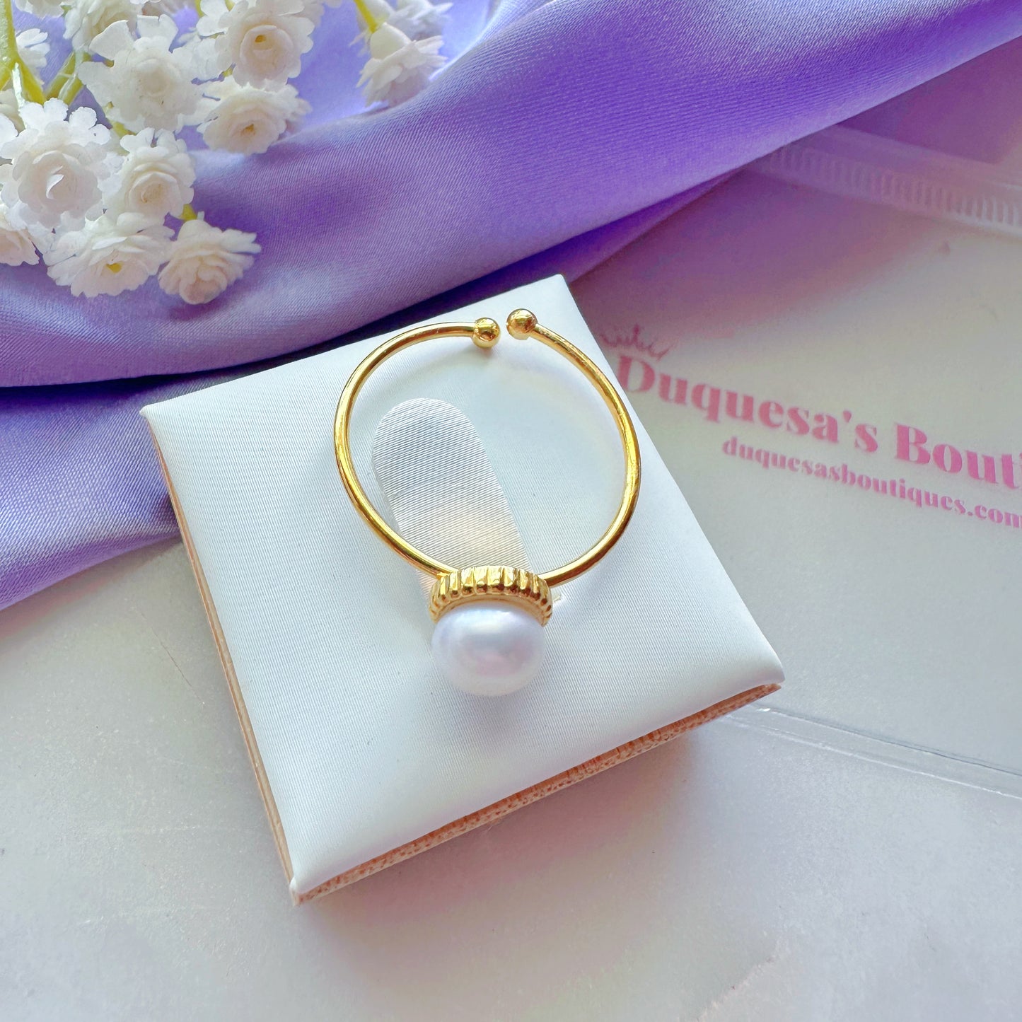 Solitary Pearl Adjustable Ring