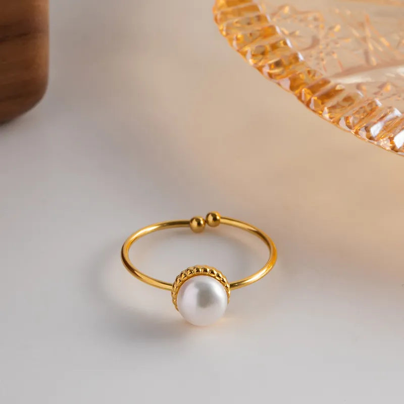 Solitary Pearl Adjustable Ring