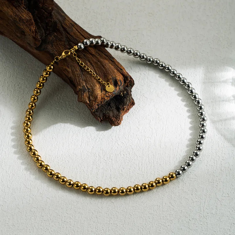 Two Toned Beaded Stainless Steel Necklace