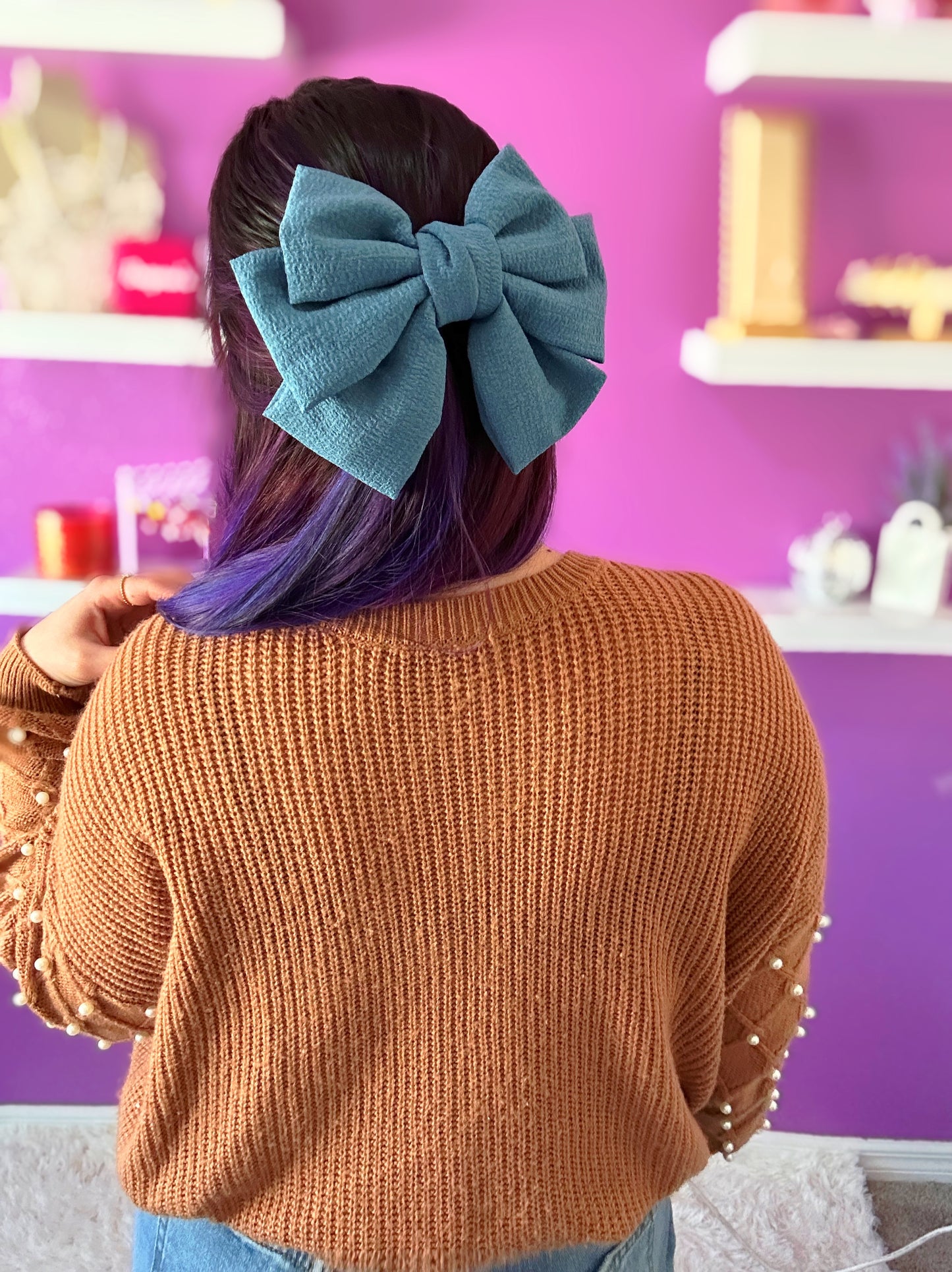 Cornflower Blue Double Hair Bow