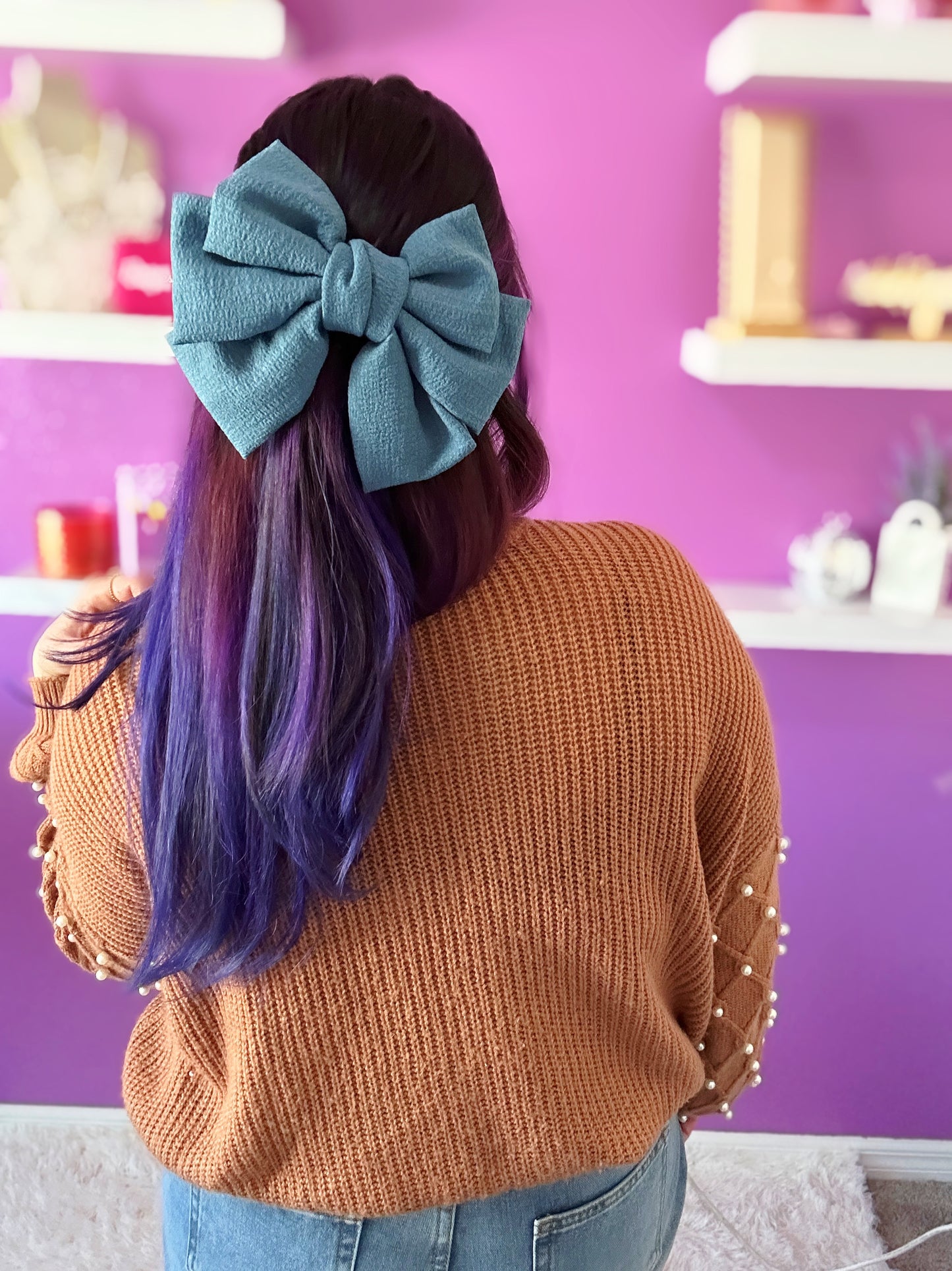 Cornflower Blue Double Hair Bow
