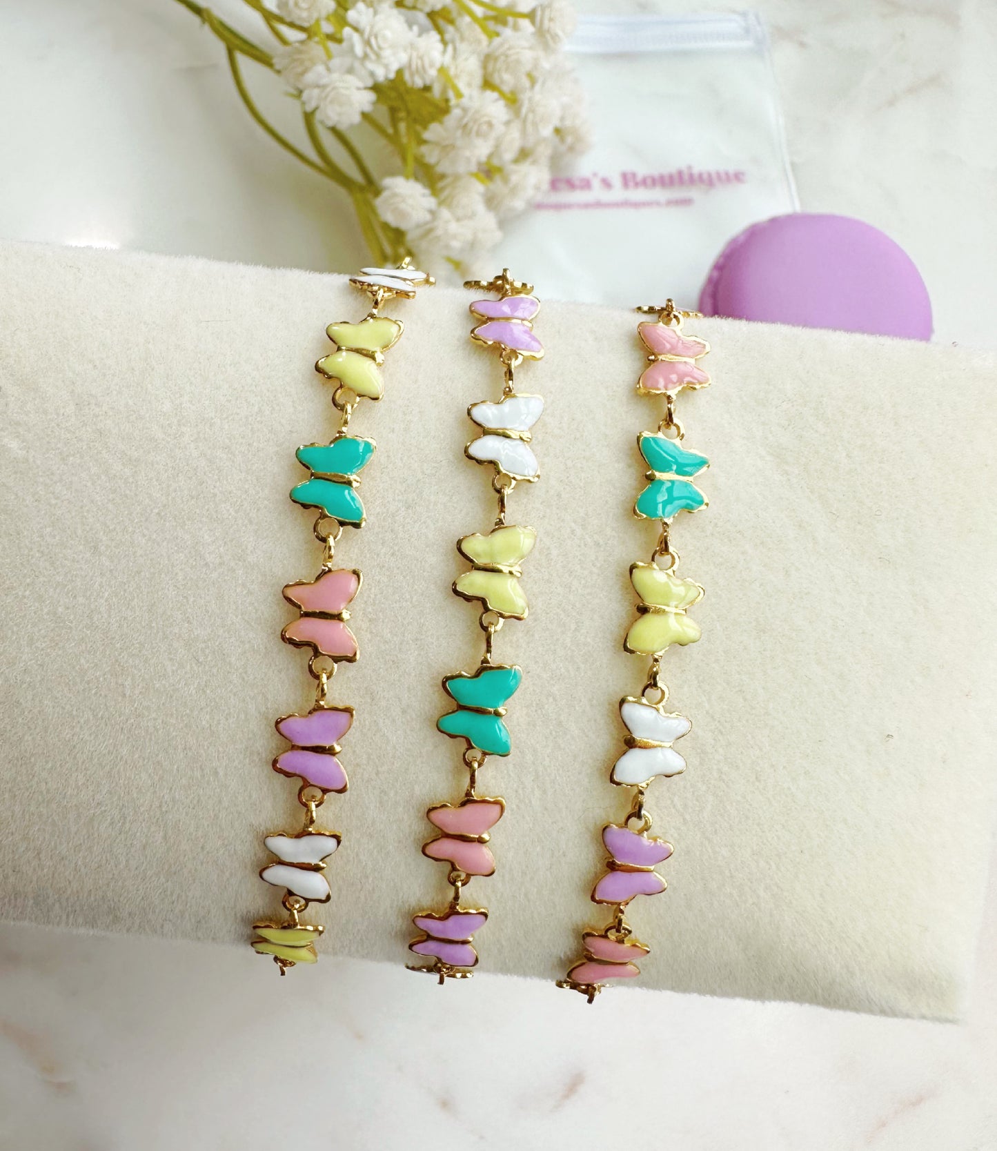 Pastel Butterflies Stainless Steel Adjustable Bracelet
