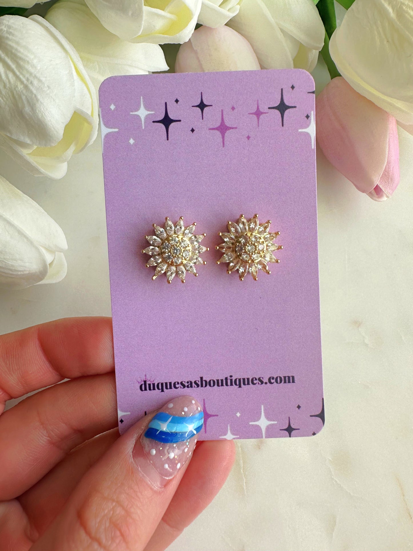 Sparkly Sunflower Fidget Studs