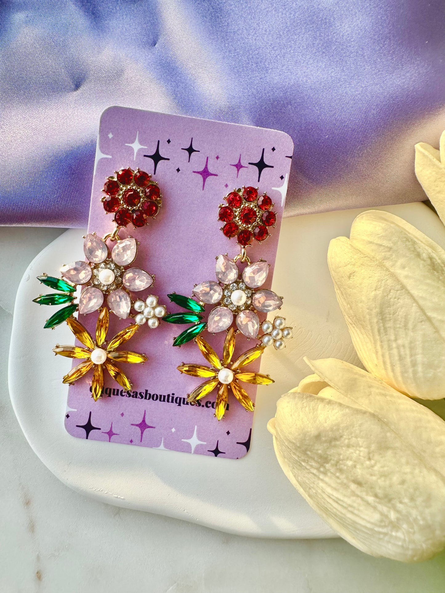 Sparkly Flowers Dangle Earrings