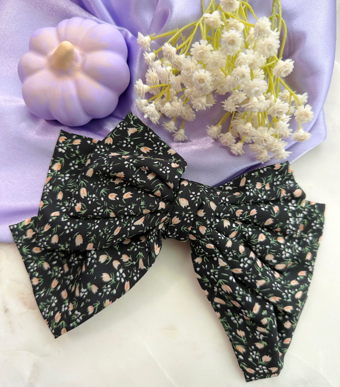 Black Autumn Flowers Hair Clip Bow