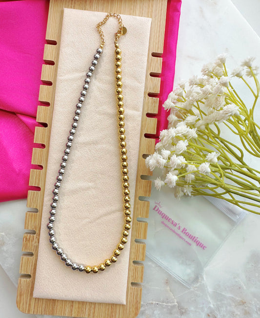 Two Toned Beaded Stainless Steel Necklace