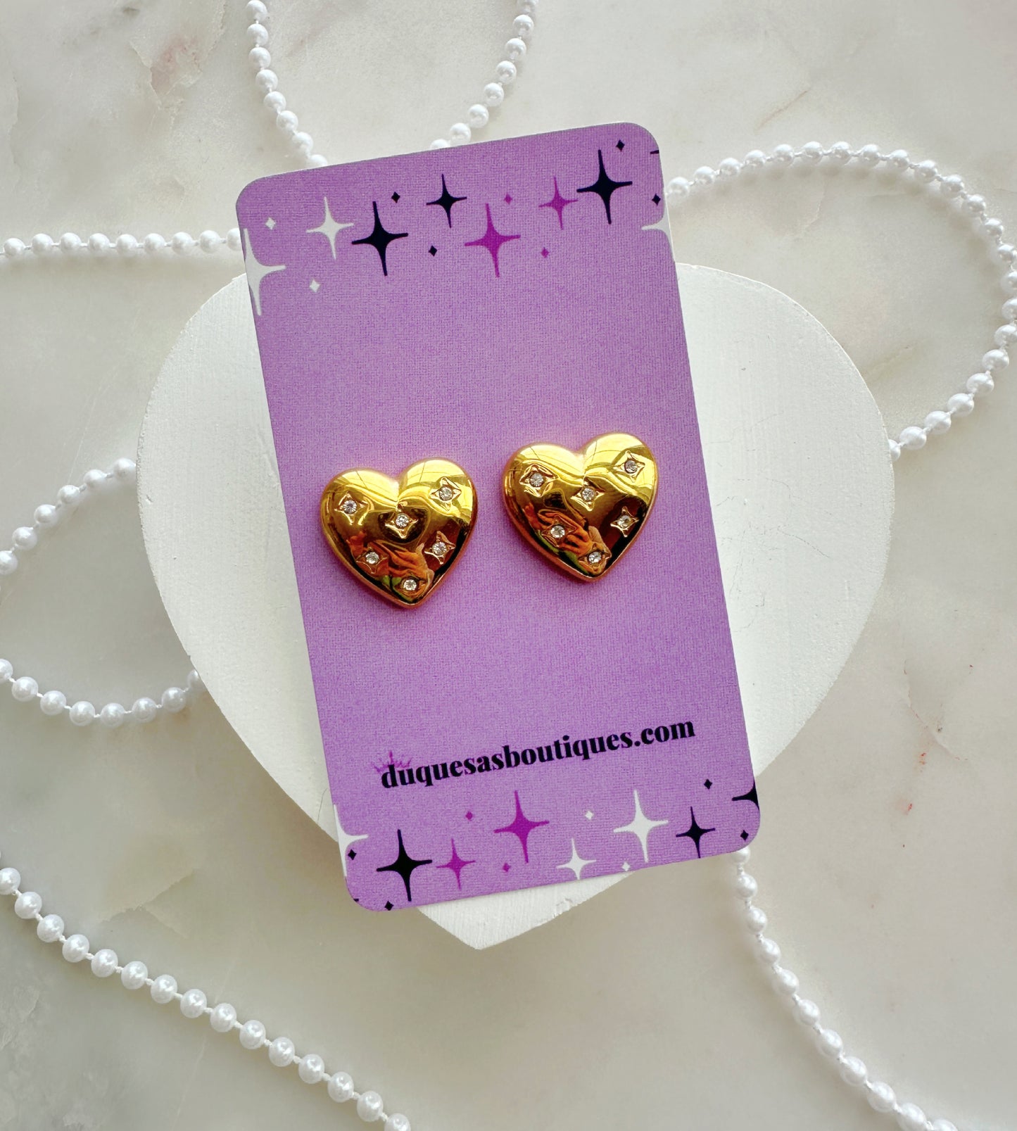 Bulky Sparkly Heart Studs