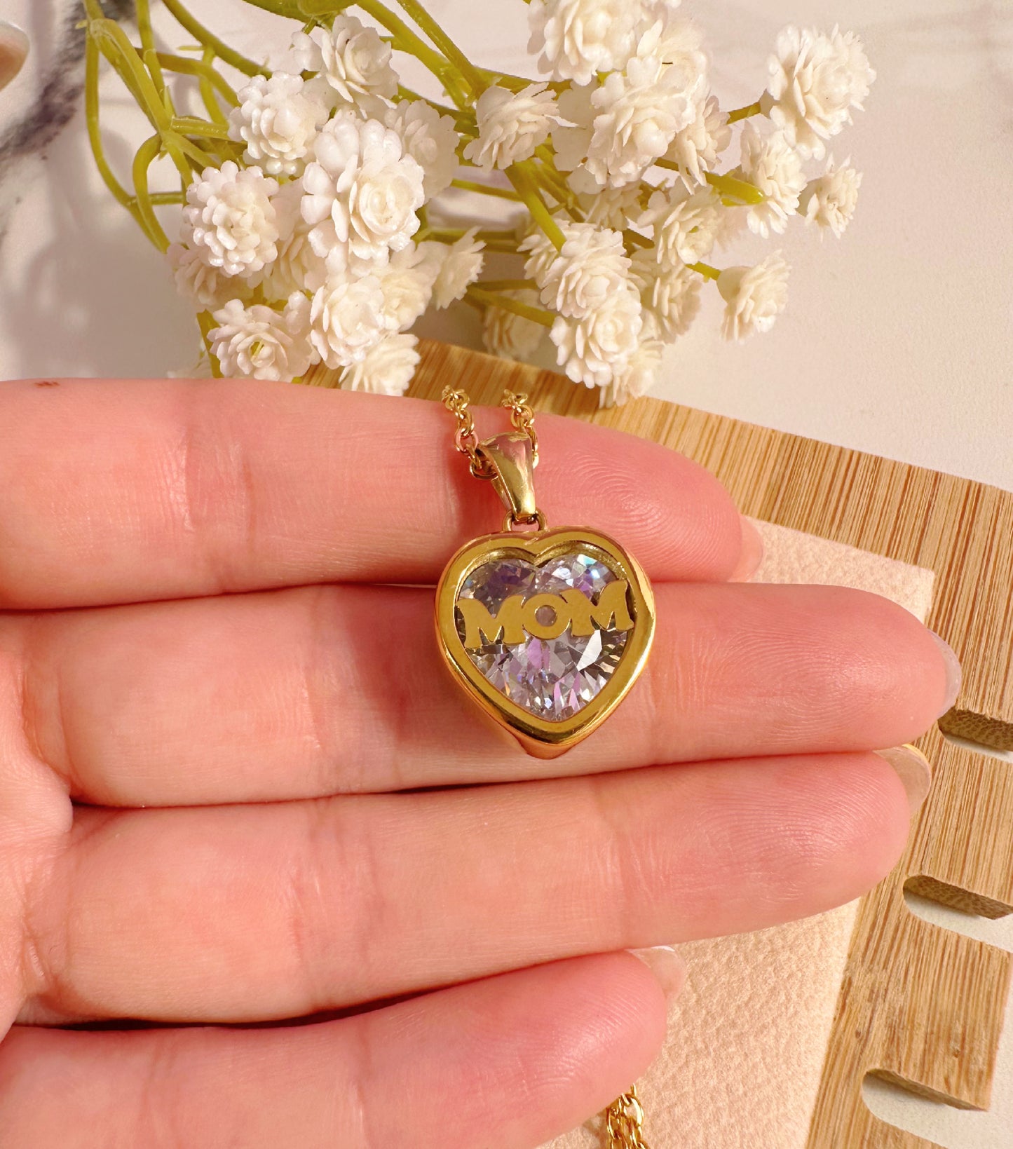 "Mama's Heart Clear Pendant Necklace"