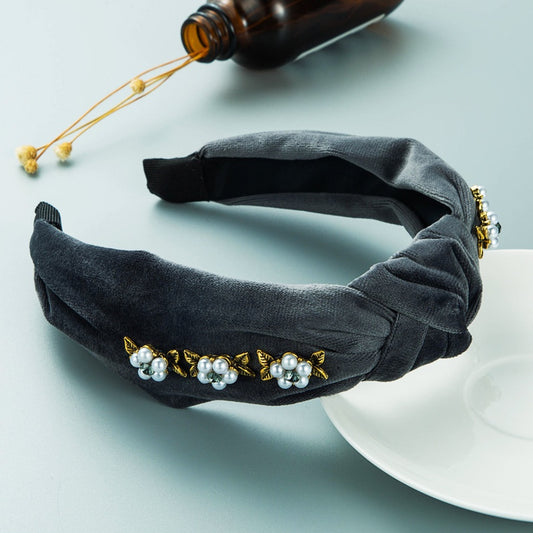 Gray Corduroy Wave Pearl Head Band