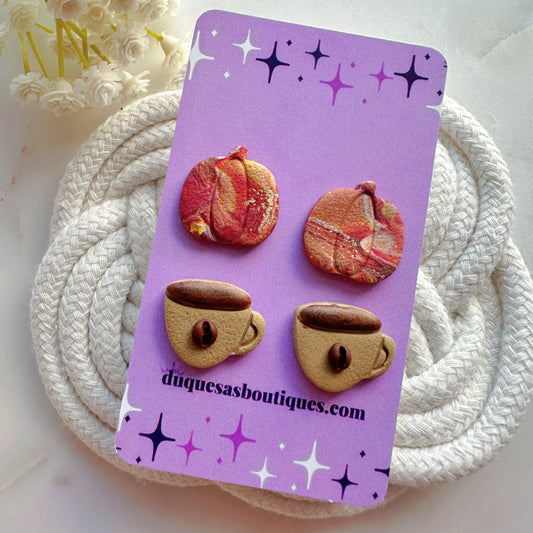 Pumpkins & Coffee Stud Pack Earrings