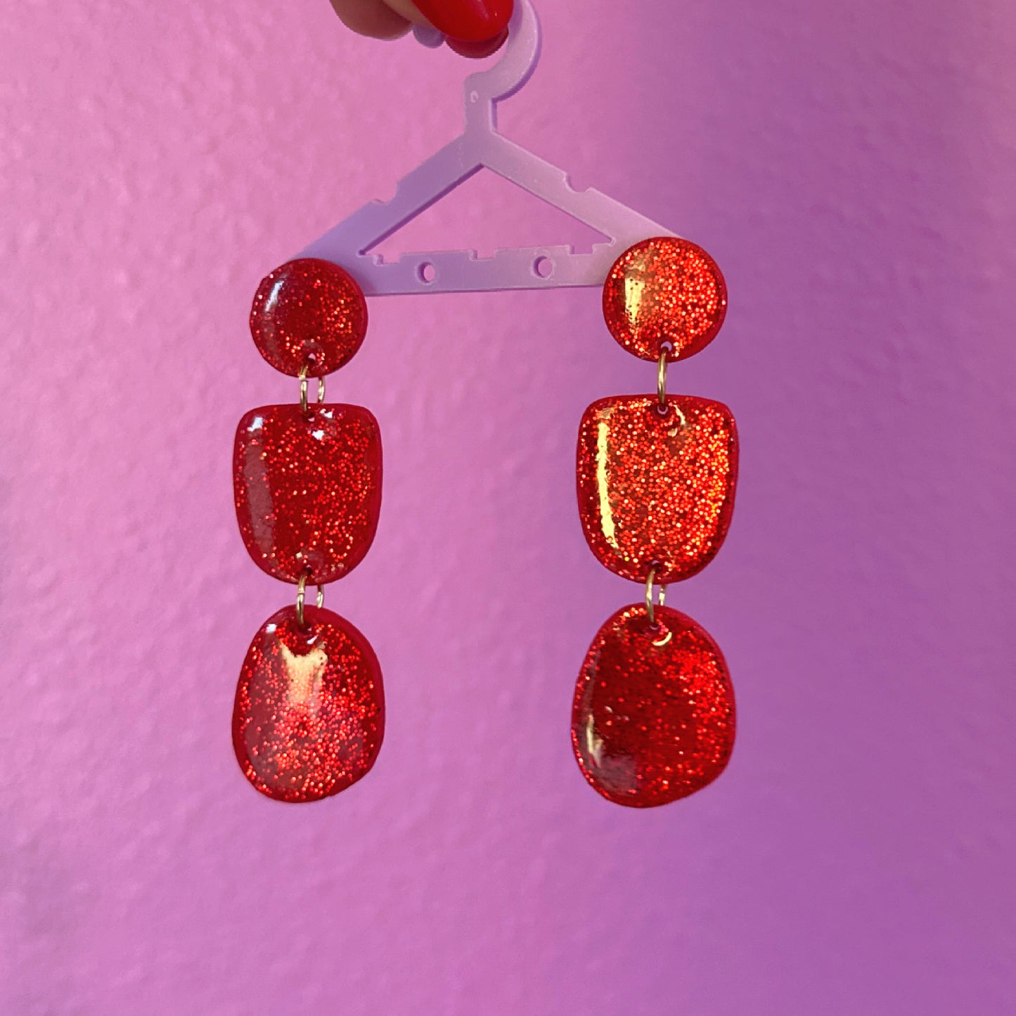 Ruby Red Glittery Eleanor Dangle Earrings