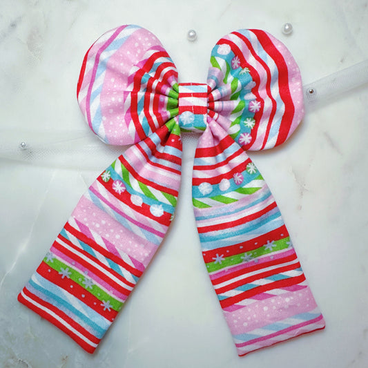 Pastels Candy Cane Large Hair Bow