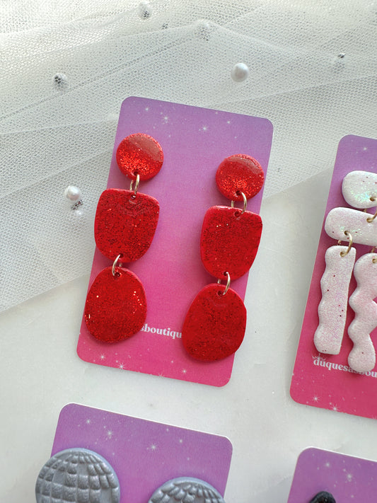 Ruby Red Glittery Eleanor Dangle Earrings