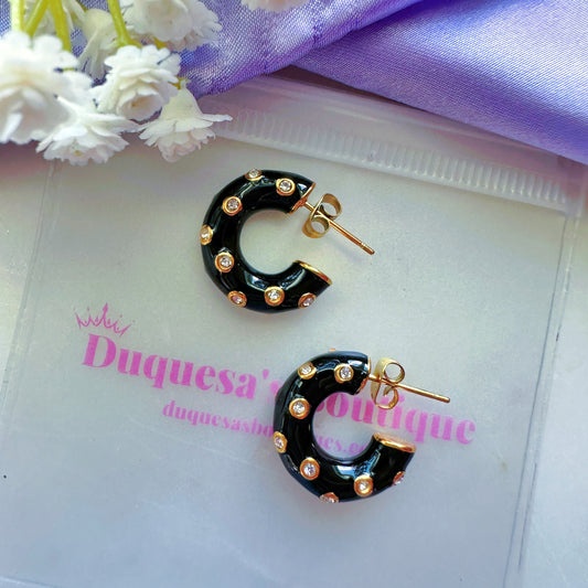 Black Shimmering Hoop Earrings