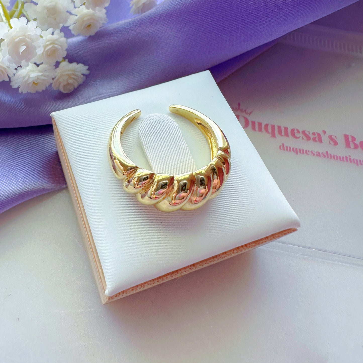 Croissant Brass Adjustable Gold Plated Ring