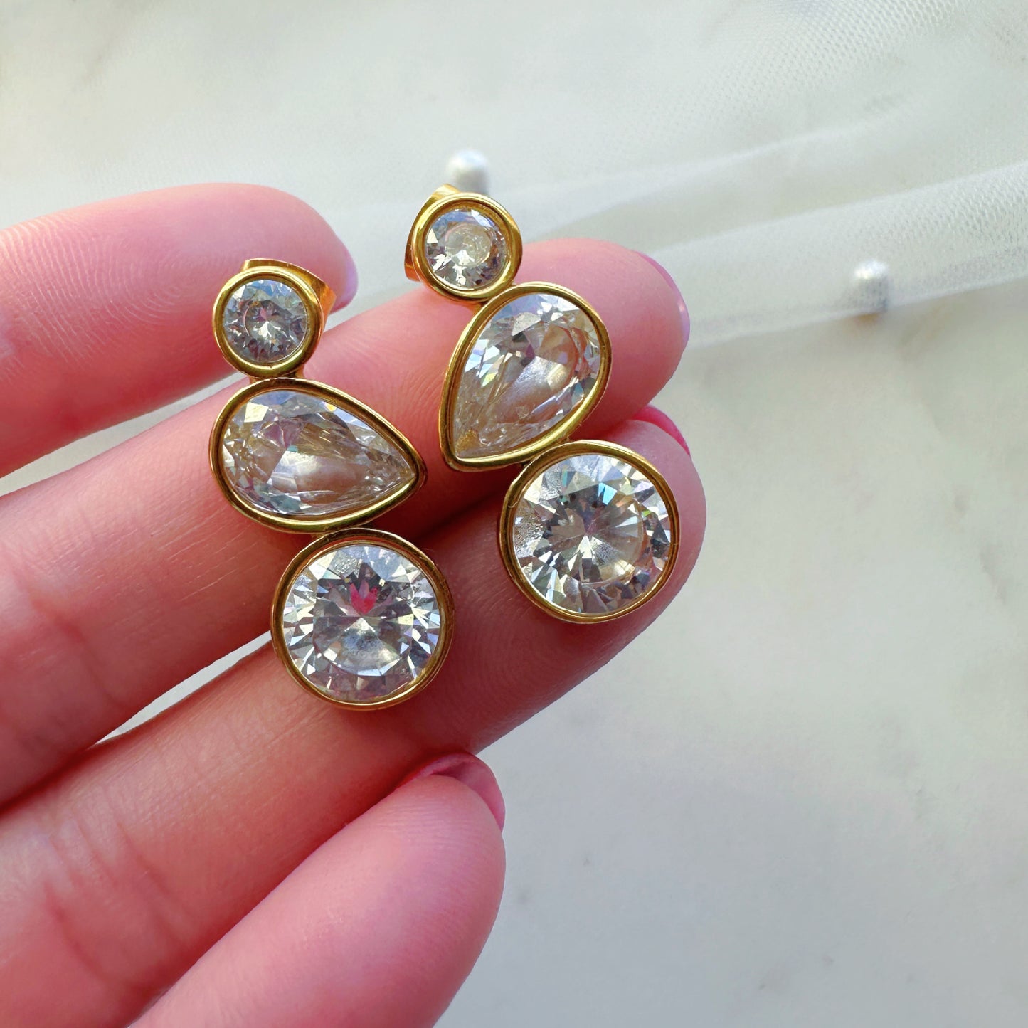 Sparkling Gems Dangle Studs