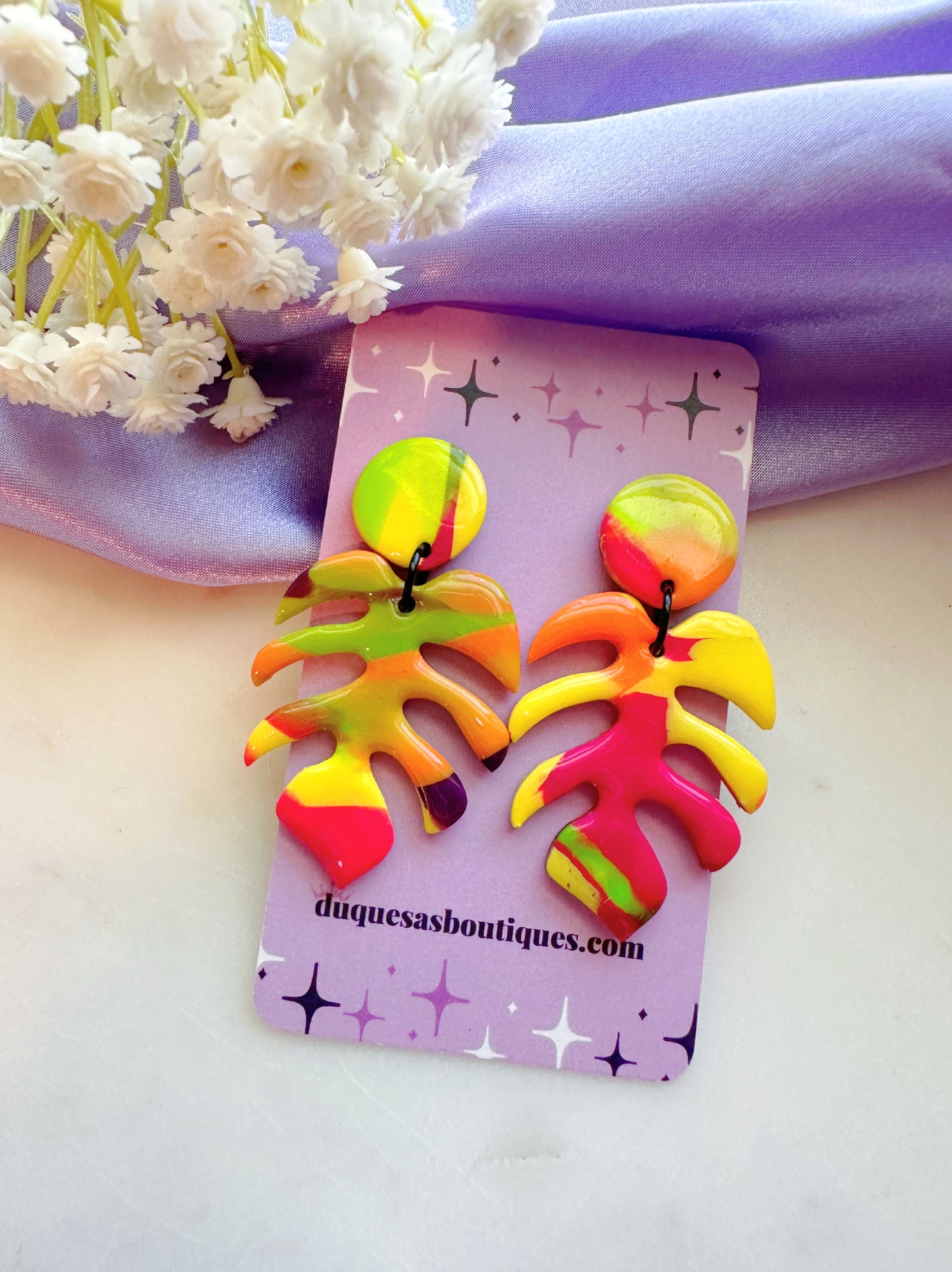 Multicolor Monstera Statement Earrings