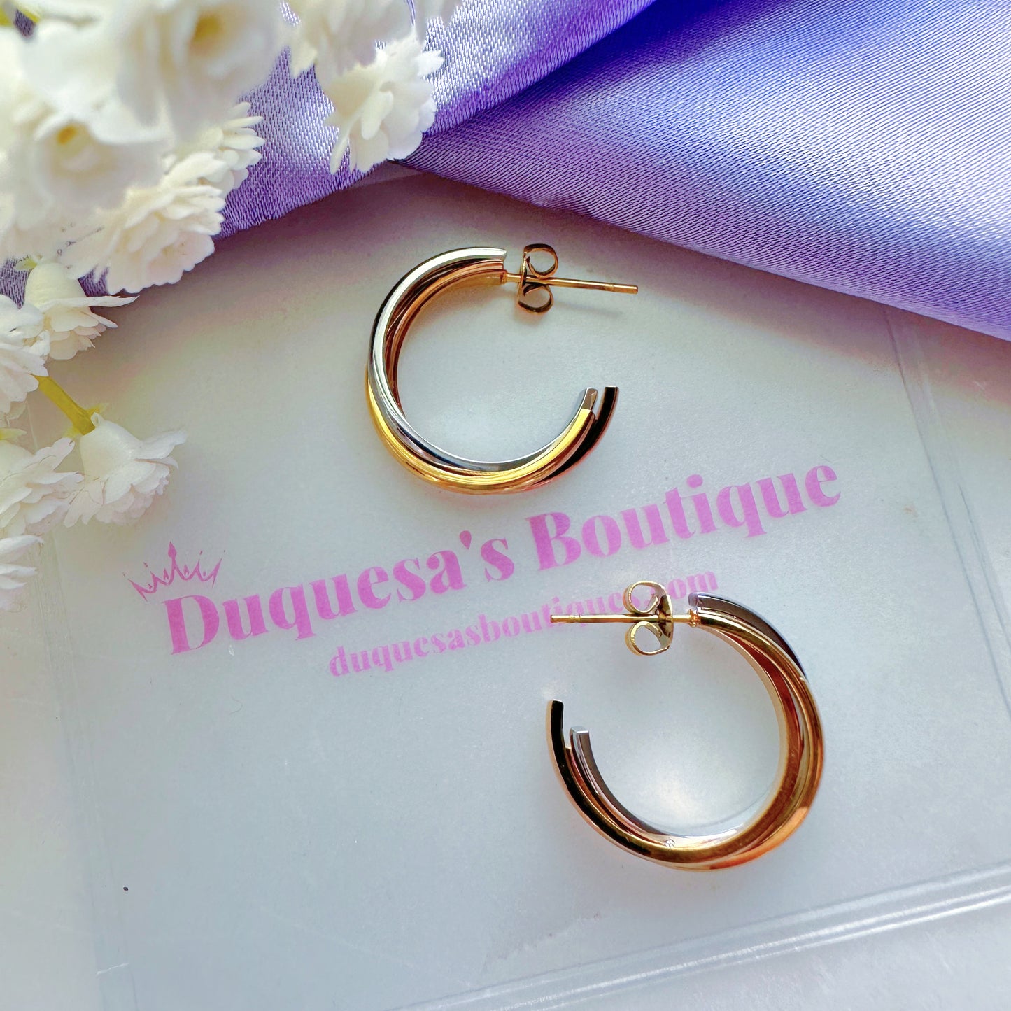 Three Tone Small Hoop Earrings