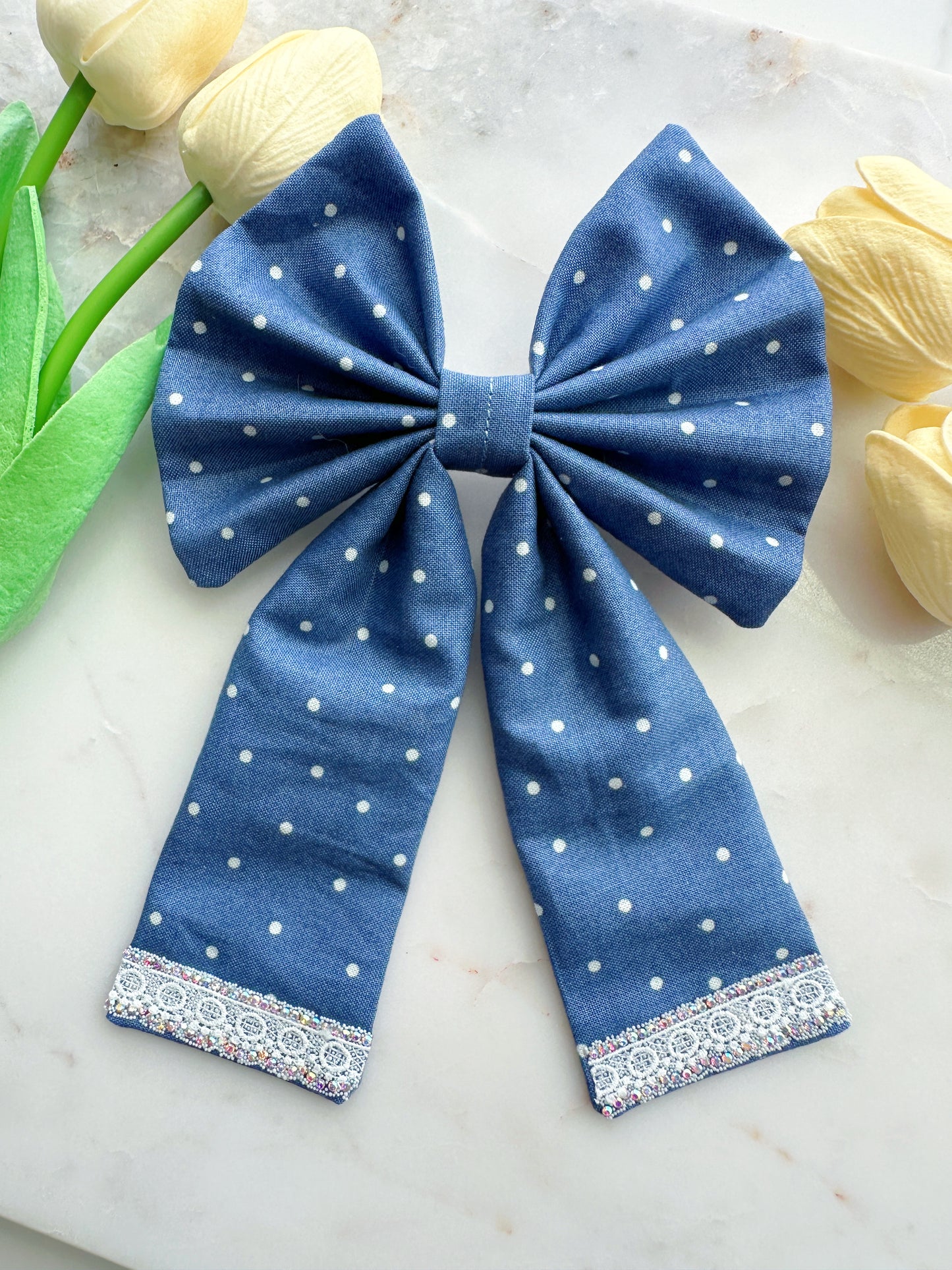 French Culture Dots Large Hair Clip Bow