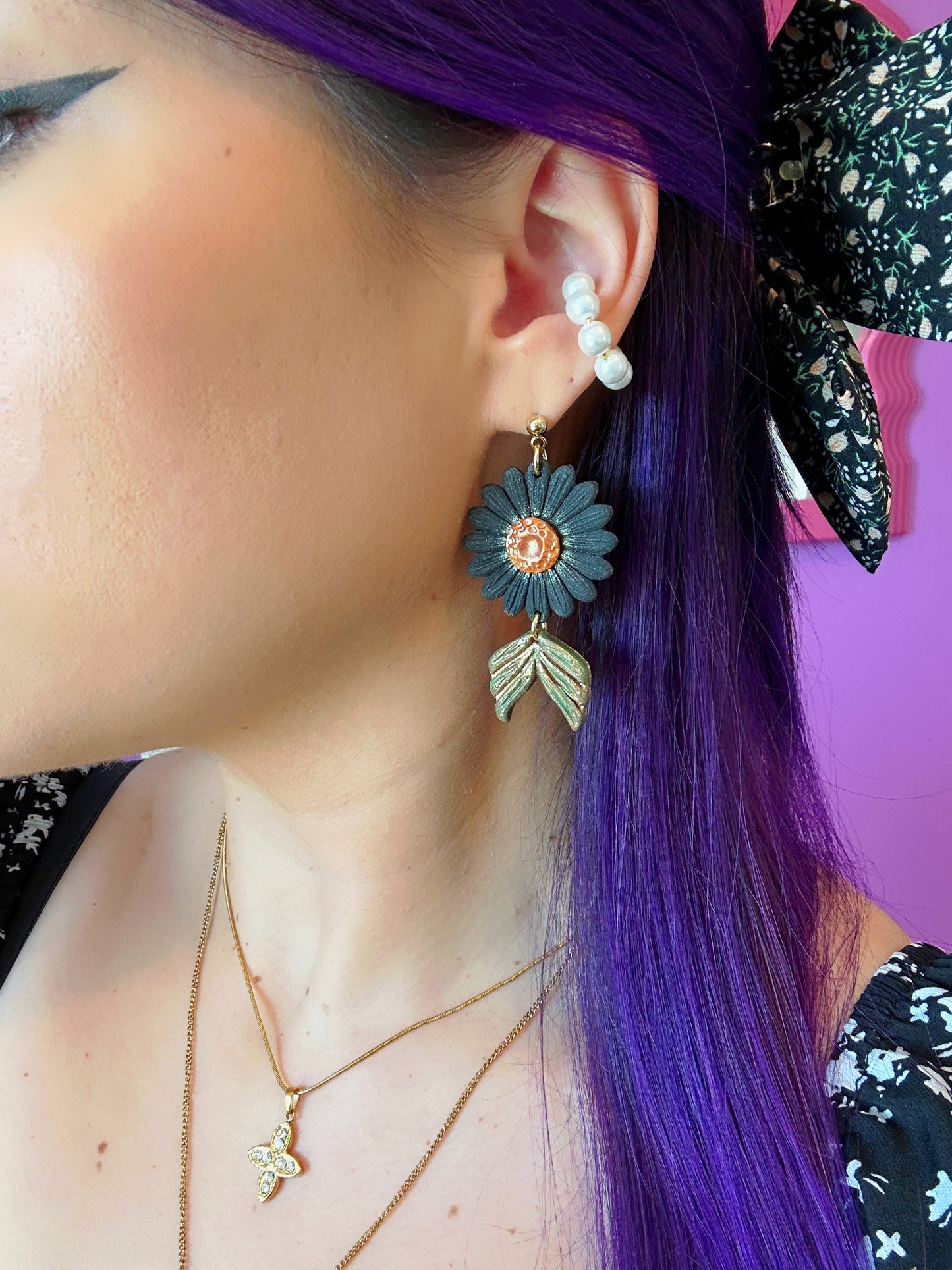 Fall Night Daisies Dangle Earrings