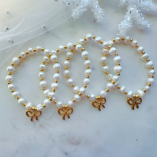 Christmas Bow Pearls Bracelet