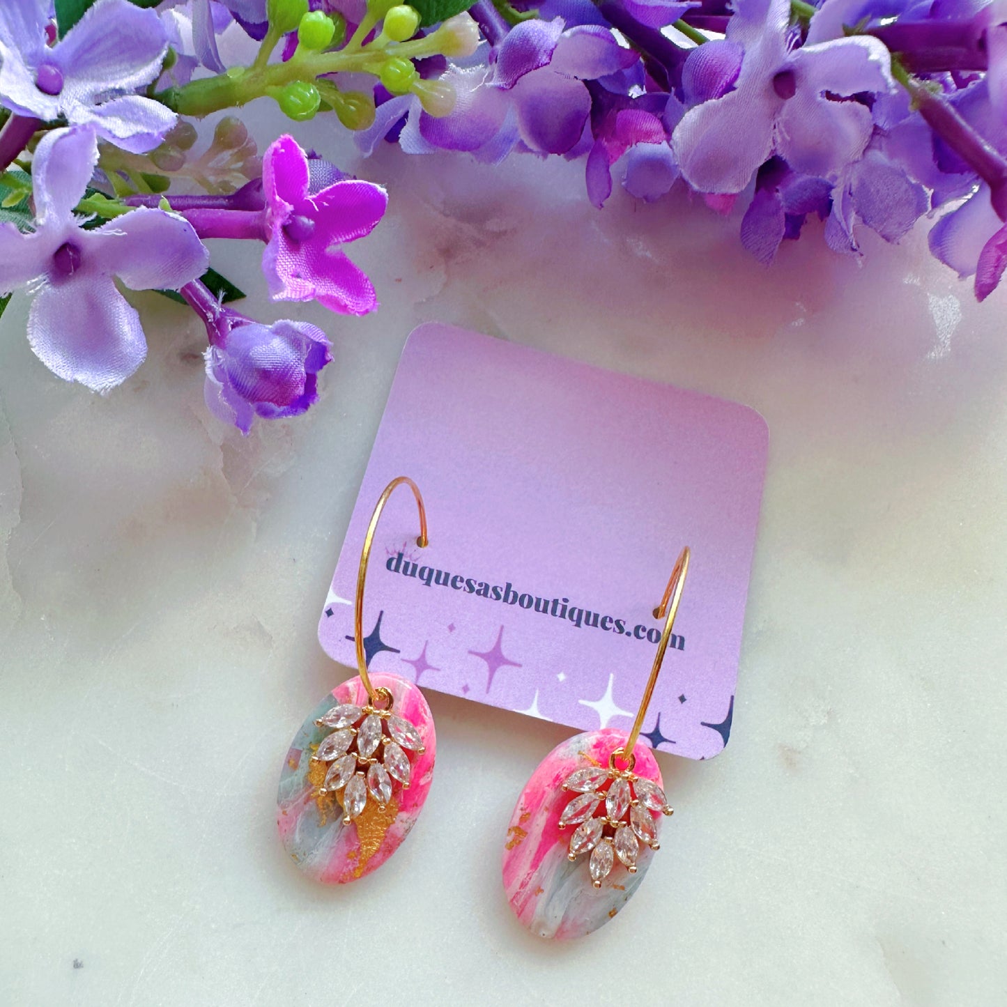 Pink & Teal Marble Hoop Earrings