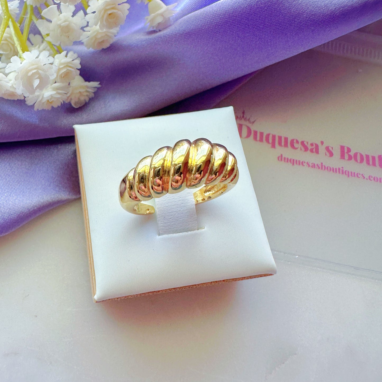 Croissant Brass Adjustable Gold Plated Ring