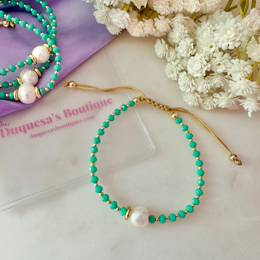 Turquoise Crystals Freshwater Pearl Adjustable Bracelet