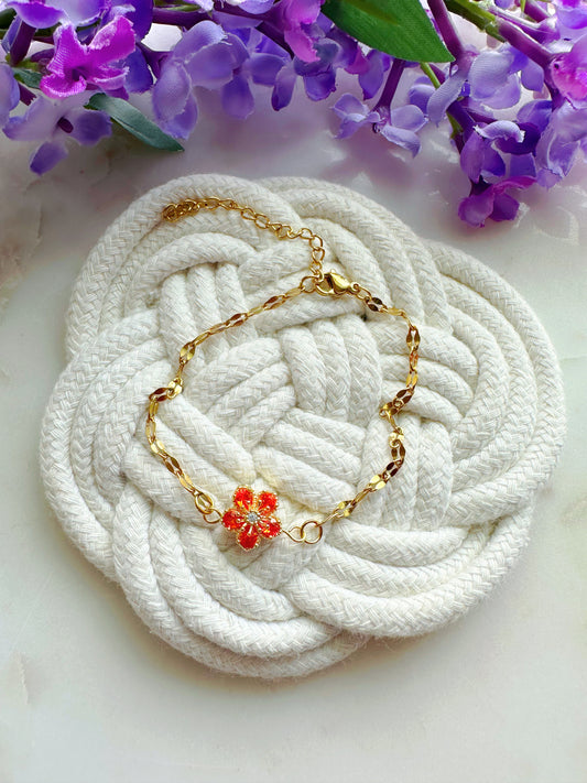 Flor De Maga Roja Stainless Steel Bracelet