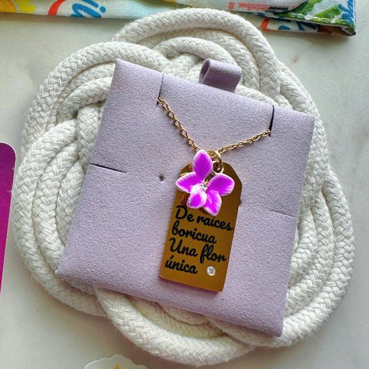 PRE ORDER "De Raices Boricua, Una Flor Unica" Stainless Steel Necklace (Orquídea Endemica de PR)
