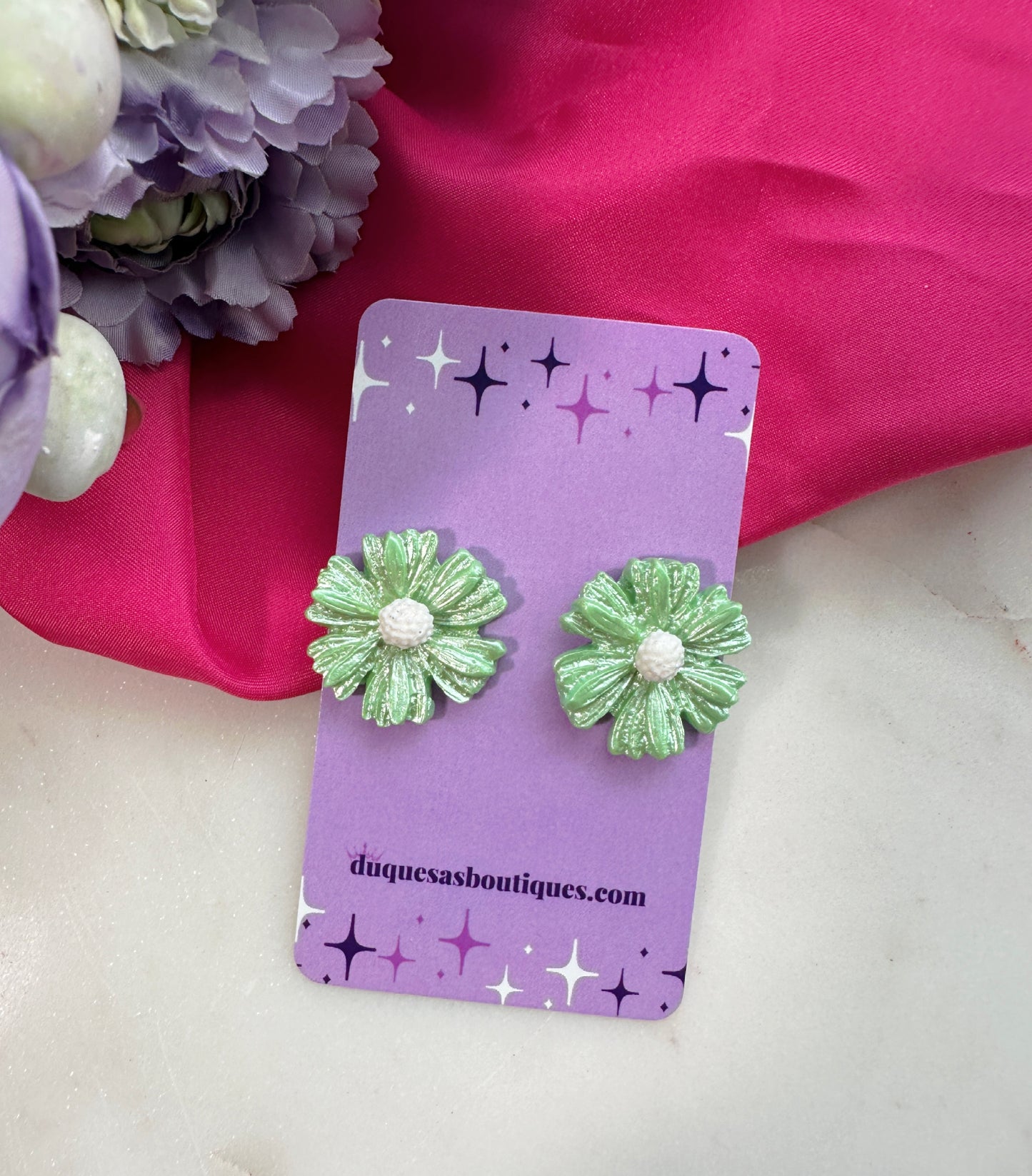 Mint Green Shimmering Buttercup Stud Earrings