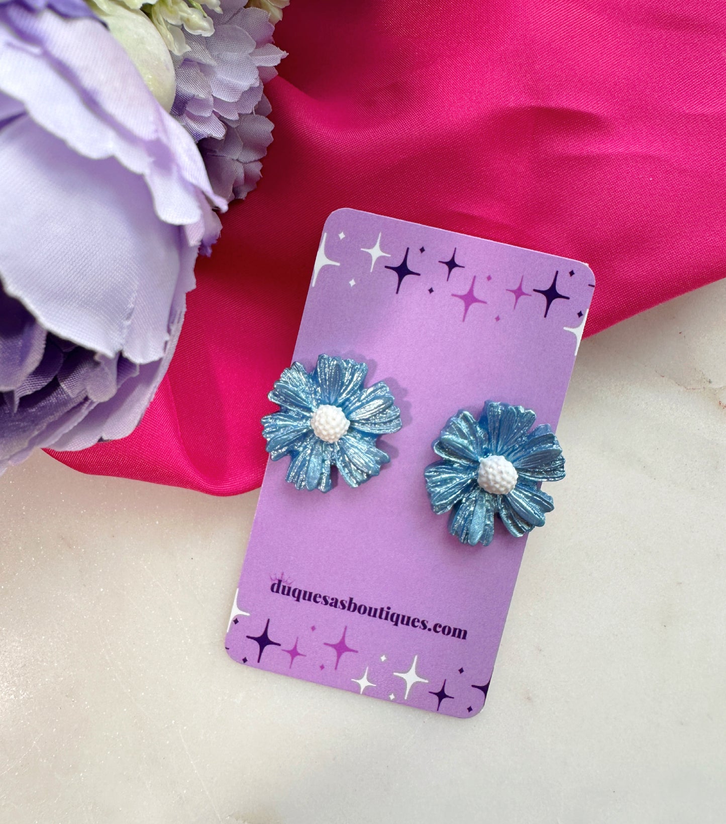 Cornflower Blue Shimmering Buttercup Stud Earrings