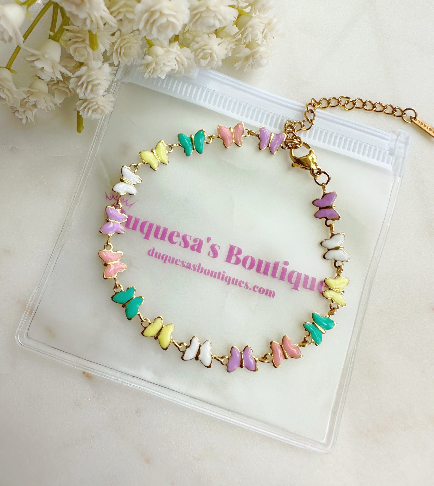 Pastel Butterflies Stainless Steel Adjustable Bracelet