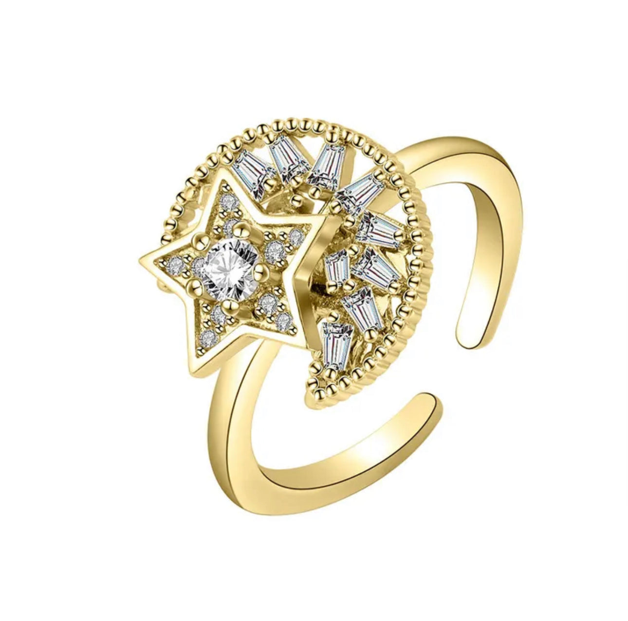Sparkly Golden Moon Star & Fidget Ring