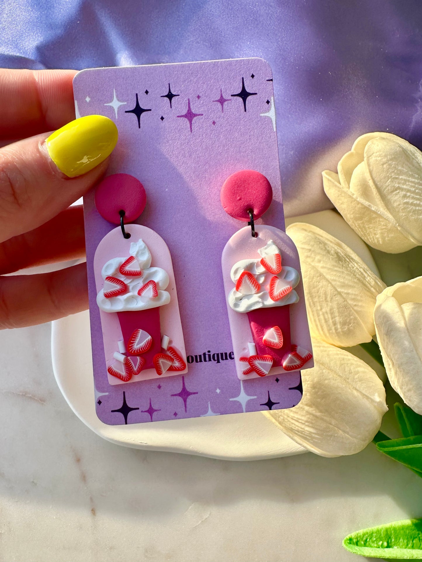 Strawberry and Cream Frappuccino Earrings