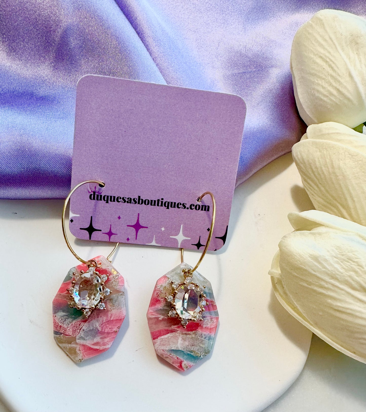 Pink & Teal Seaglass Glamour Hoops