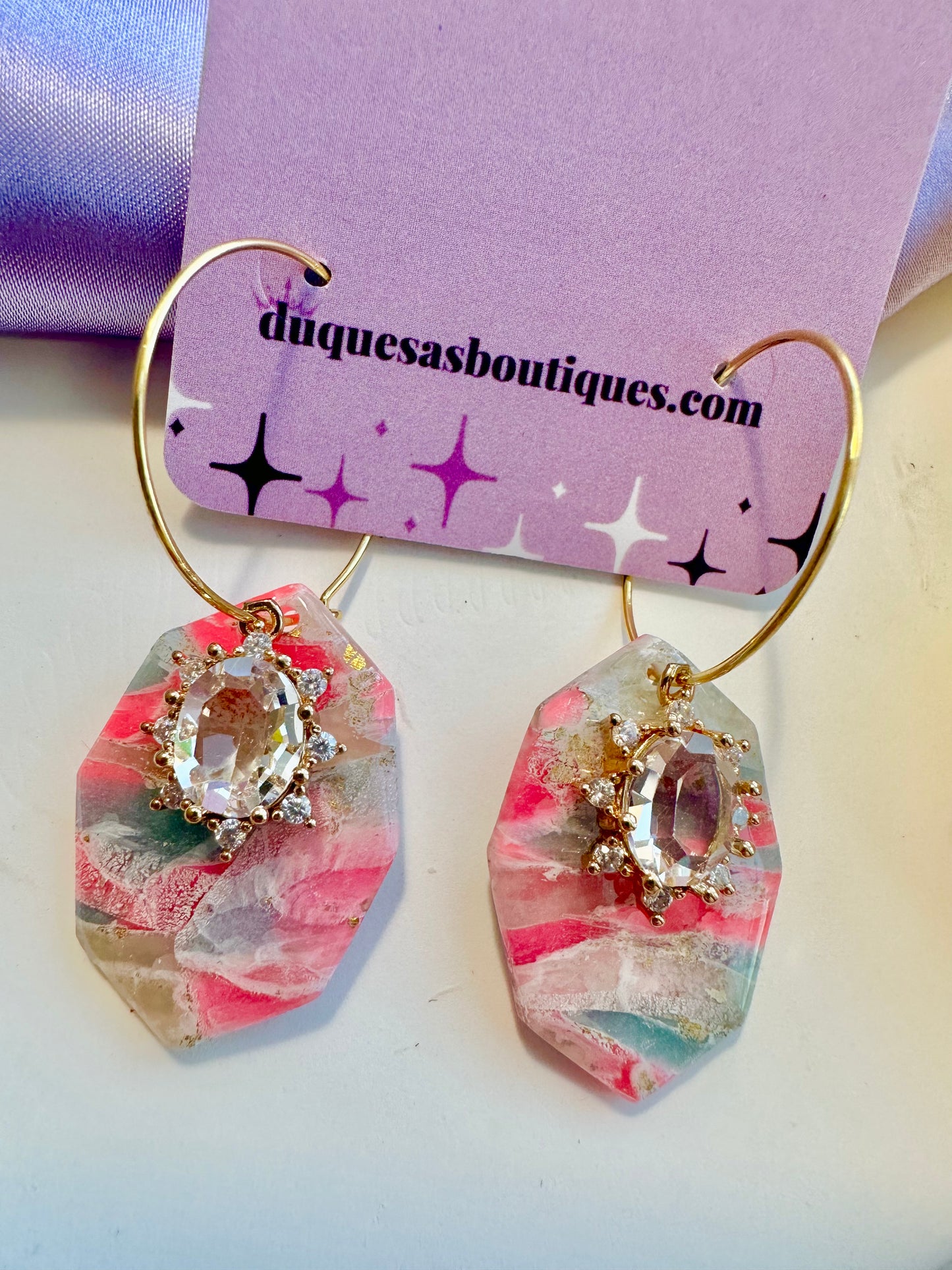 Pink & Teal Seaglass Glamour Hoops