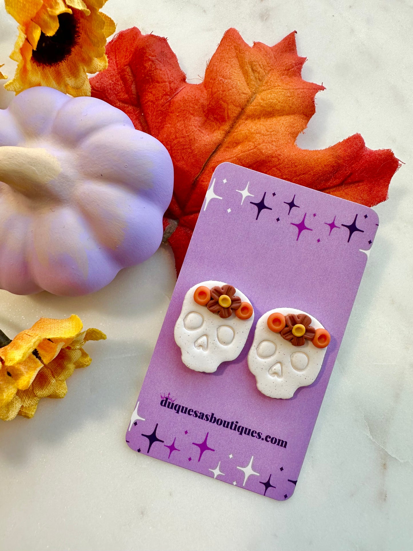 Autumn Sugar Skulls Stud Earrings
