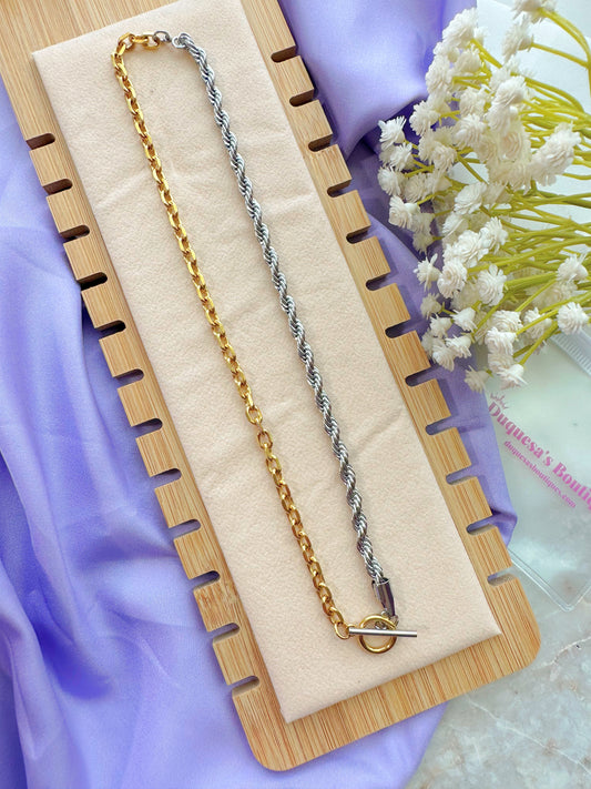 Two Toned Retro Chain Stainless Steel Necklace