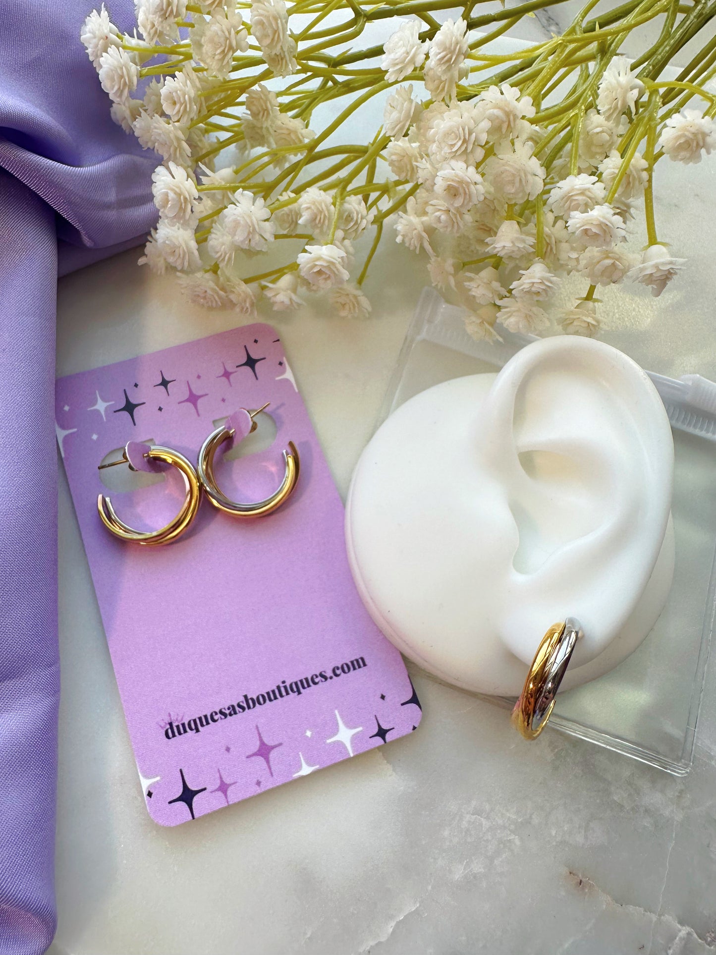 Three Tone Small Hoop Earrings