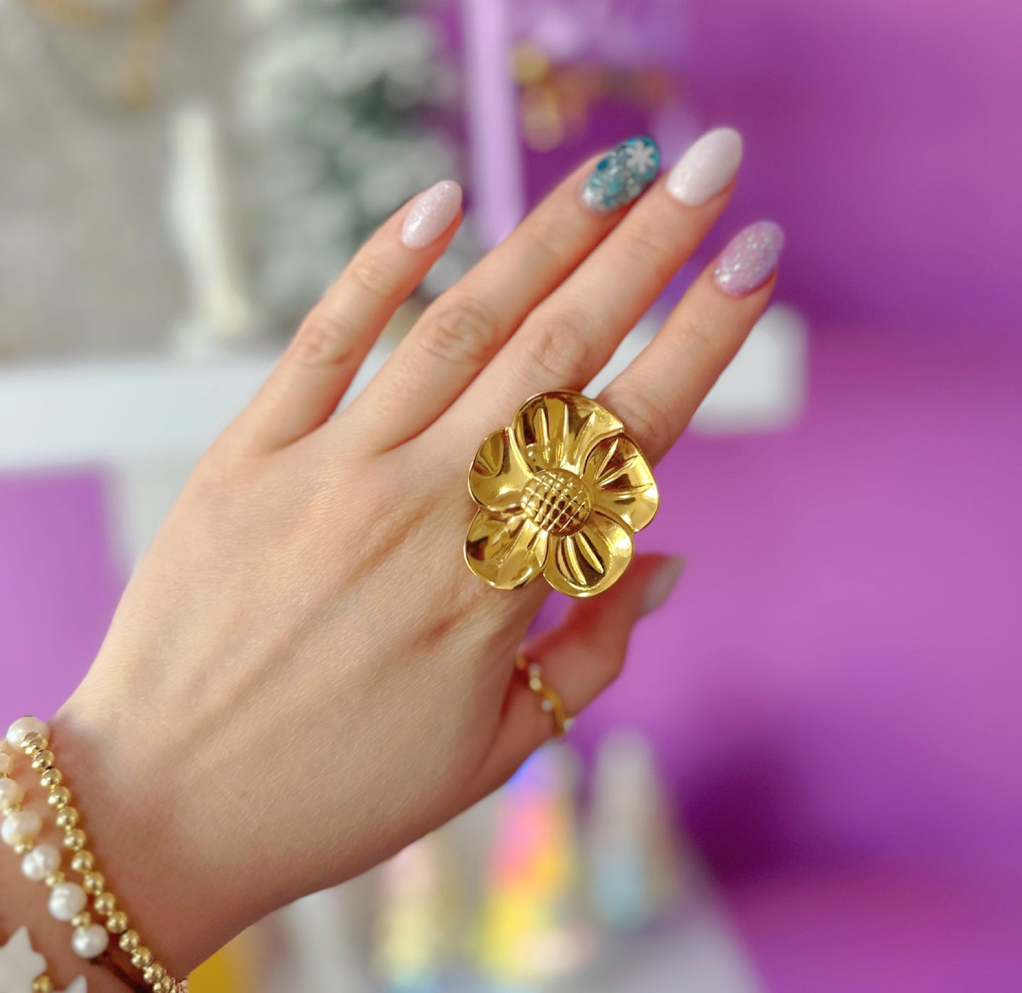 Sugar Plum Flower Adjustable Ring