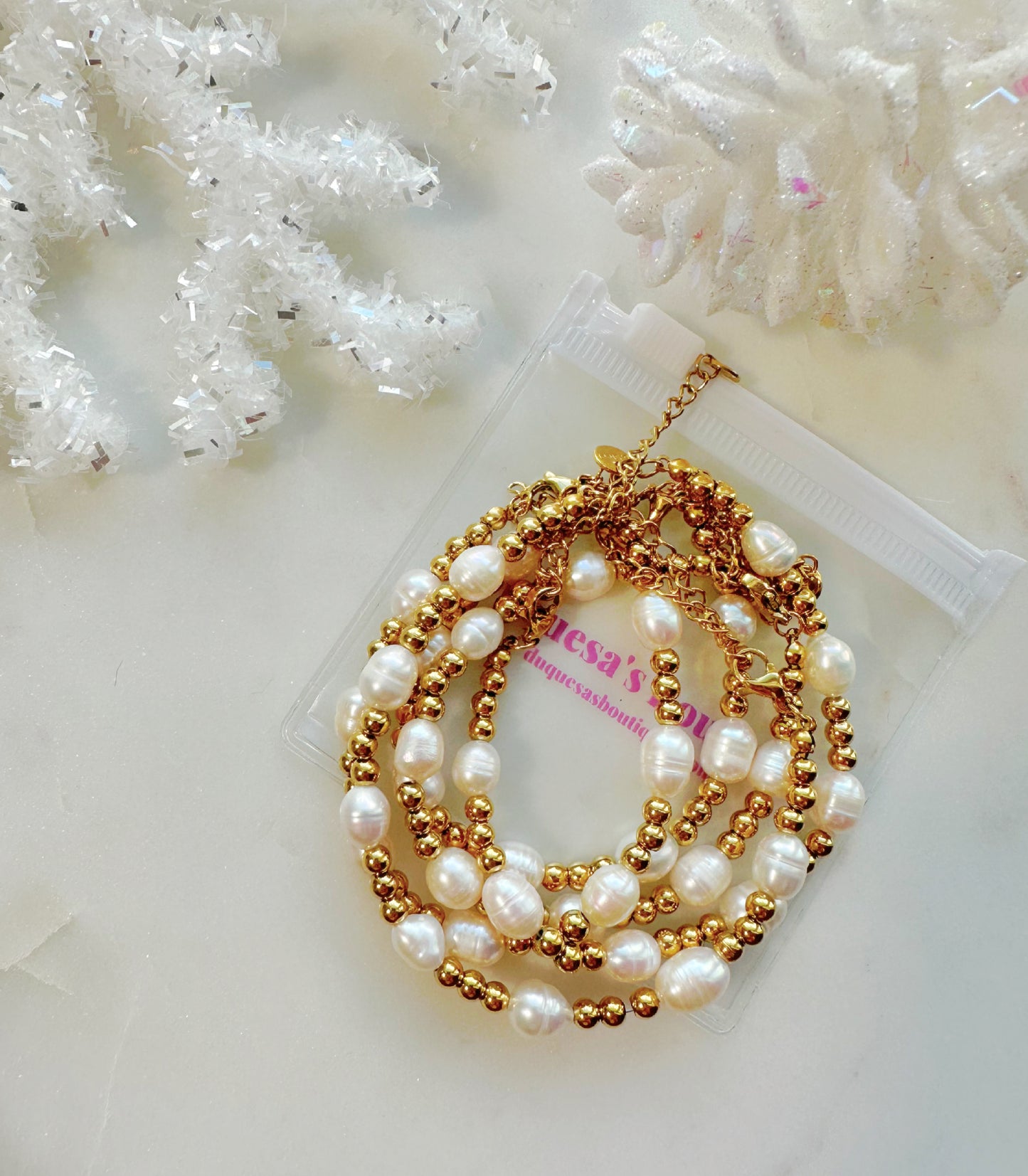 Gingerbread Glam Pearls Adjustable Bracelet