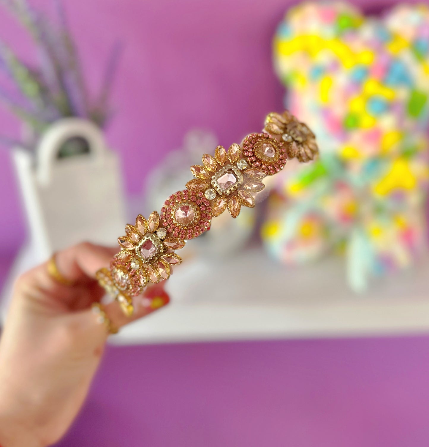 Rose Gold Flowers Beaded Headband