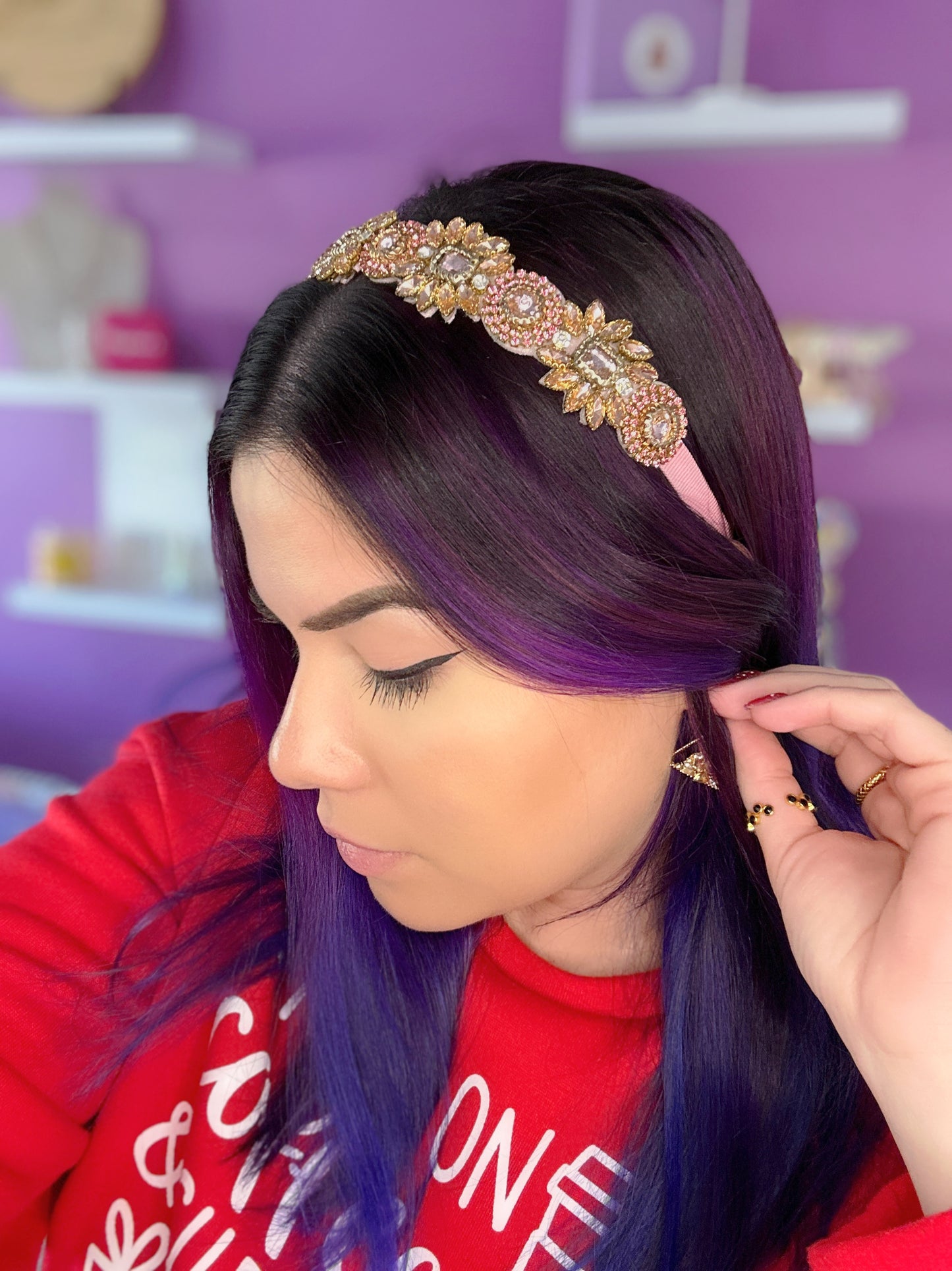 Rose Gold Flowers Beaded Headband