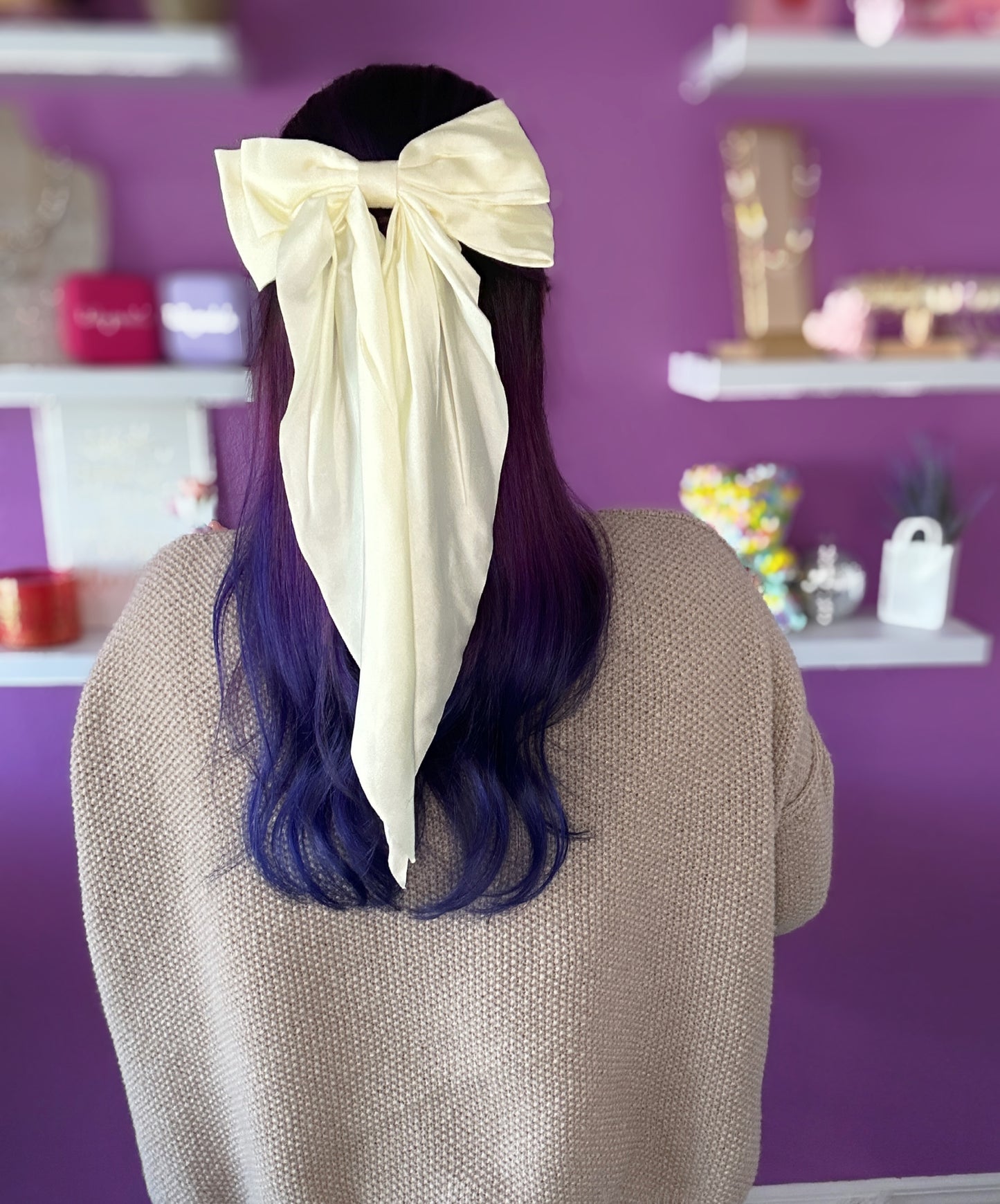 Satin Vanilla Large Hair Clip Bow