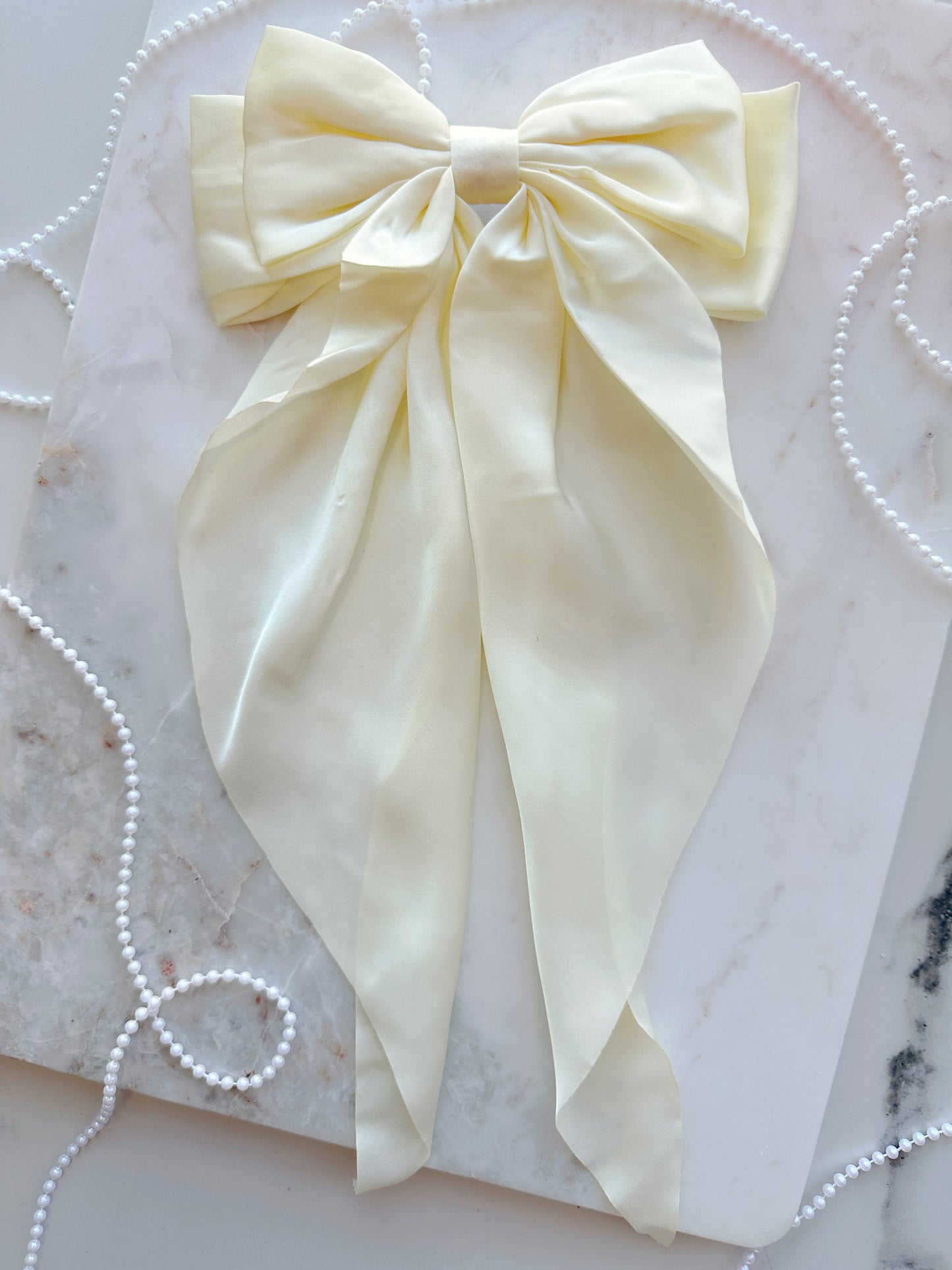 Satin Vanilla Large Hair Clip Bow