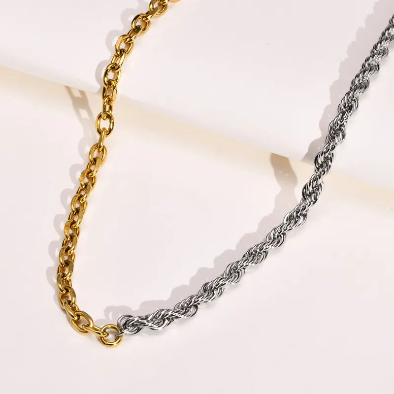 Two Toned Retro Chain Stainless Steel Necklace