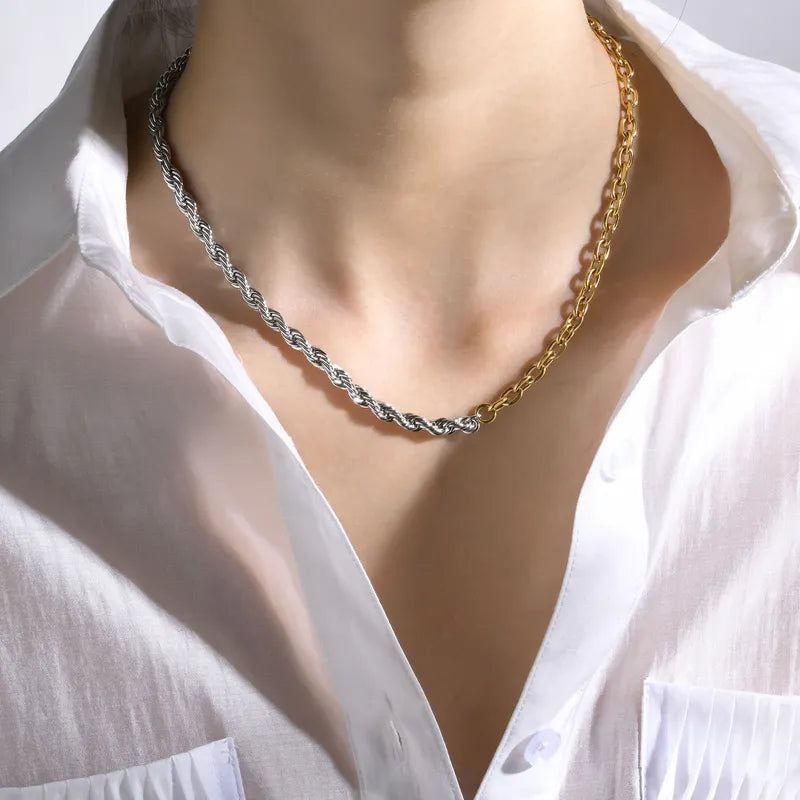 Two Toned Retro Chain Stainless Steel Necklace